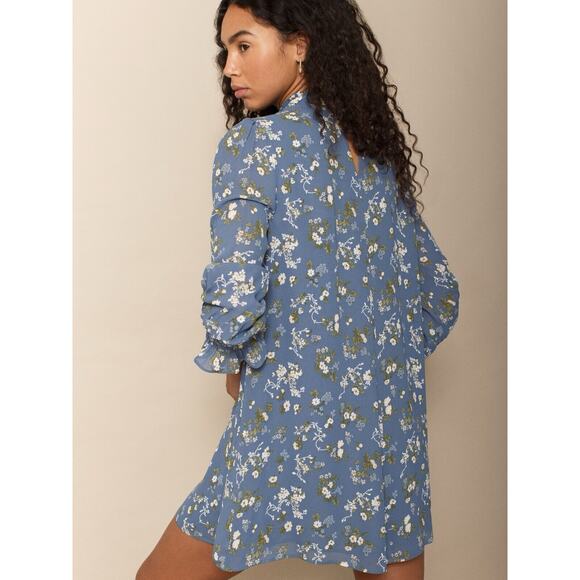 Reformation Jourdan Blue Avery Floral Mini Dress Long Sleeve Boho Size Large - Picture 5 of 9
